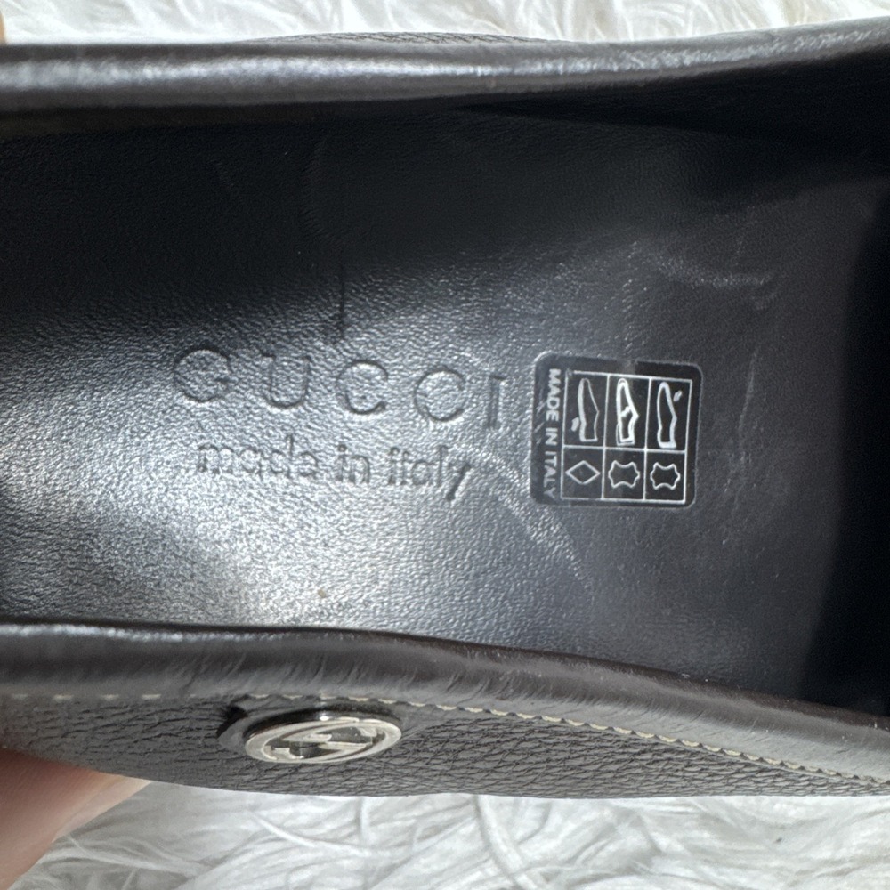 Gucci Mens Leather Driving Loafers Shoes Dark Mahogany Brown Size 10 Pebbled - Picture 4 of 9
